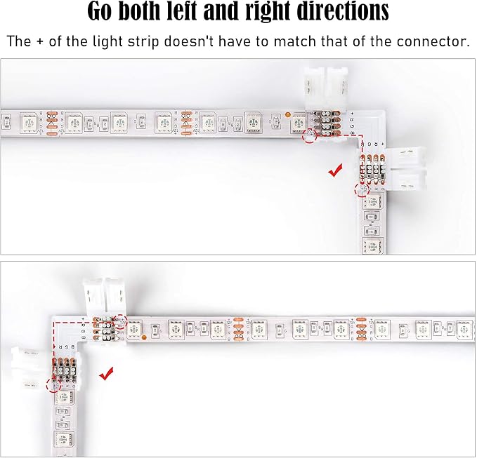 JACKYLED 20Packs L Shape 4-Pin LED Connectors with 22Pcs Clips 10mm for Strip Lights - 10mm 4pin