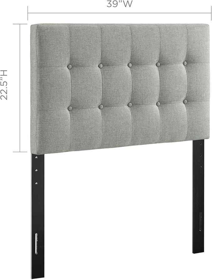 Modway Emily Tufted Button Linen Fabric Upholstered Twin Headboard in Gray