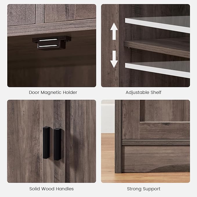 Iwell Storage Cabinet with Adjustable Shelf, Bathroom Cabinet with Doors, Cupboard, Kitchen Pantry Cabinet, Floor Cabinet for Living Room, Home Office, Dark Gray