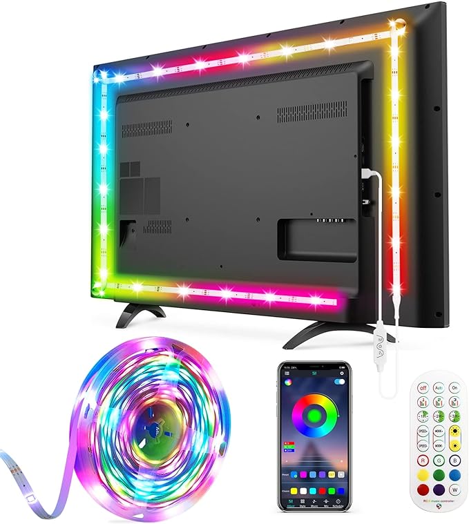 Daymeet TV Led Backlight,13.1ft ICRGB LED Lights for TV USB Light Strip for 40-65 inch Monitor Behind Lighting, Rainbow Color TV Lights Music Sync Bluetooth APP Control with Remote