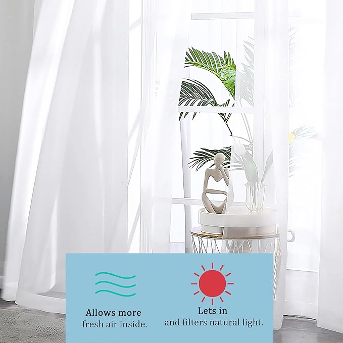 OWENIE Sheer Curtains 84 inches Long 2 Panels Set for Living Room/Bedroom, Rod Pocket Voile Sheer Panel Drapes, White, 2pcs, Each 42" W x 84" L