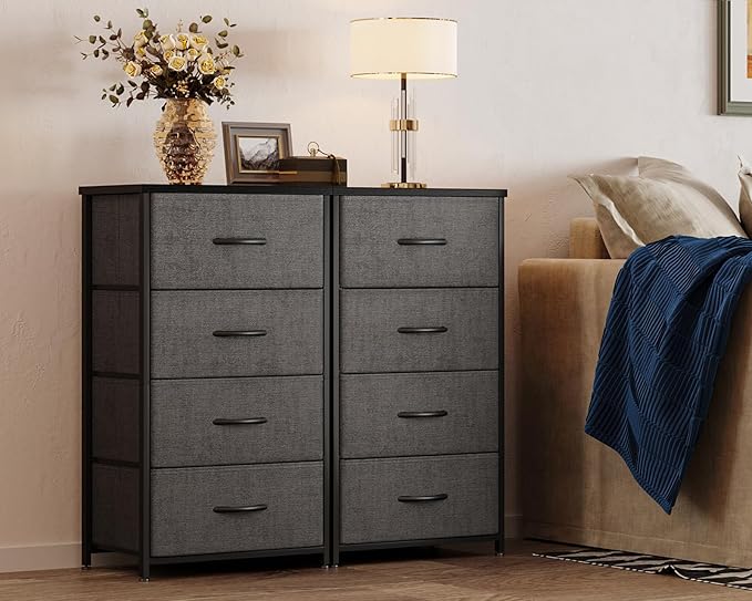 ODK Dresser for Bedroom with 4 Storage Drawers, Small Dresser Chest of Fabric Drawers with Sturdy Steel Frame, Wood Top, Dark Grey