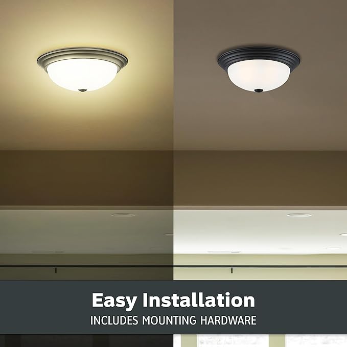 DESIGNERS FOUNTAIN Reedley 2-Lights Flush Mount Ceiling Light, 13 Inch Lighting Fixture for Kitchen, Bedroom, Bathroom, and Hallway, Matte Black with Etched Glass, 1257M-MB-W