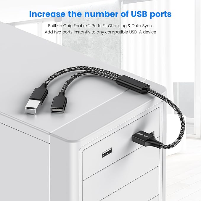 MOGOOD USB y Splitter Adapter Dual USB 2.0 Power Cord Extension Type A Splitter Cable for Charging/Data Transfer/Laptop/Mac/Car