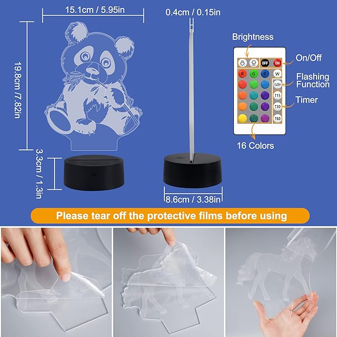 FULLOSUN Panda Gifts,3D lamp Kids Night Light with Remote Control 16 Colors + Dim Function+Color Changing, Decor for Xmas Birthday Gifts Kids