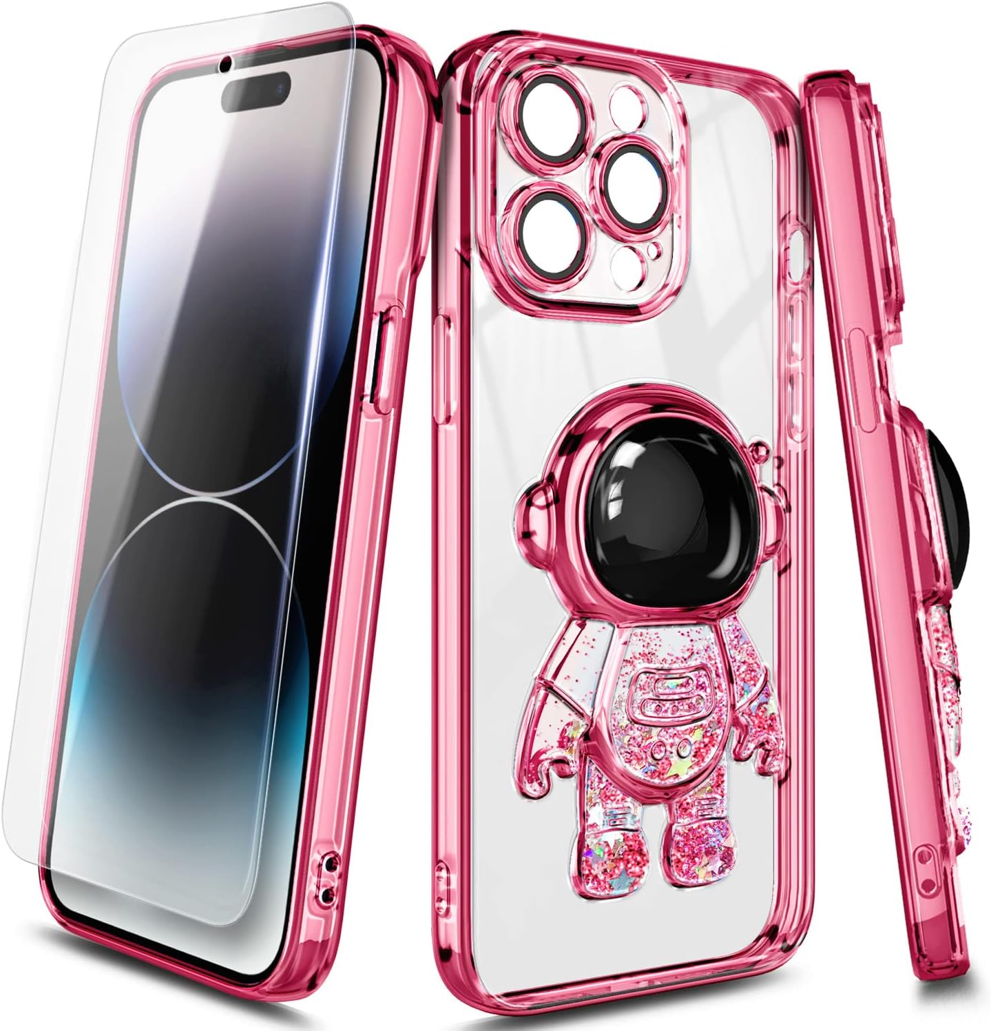 NGB Supremacy Liquid Floating Glitter Case for iPhone 11 Pro Max, 6.5 inch, Astronaut Rose Gold with Tempered Glass