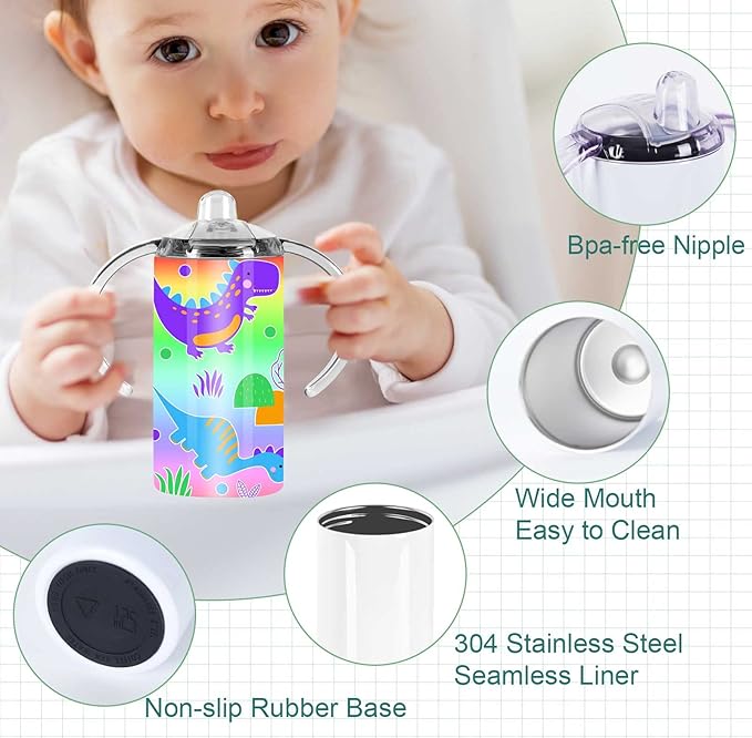 12 Oz Sublimation Sippy Cup 6 Pack, Kids Sublimation Sippy Tumblers, Stainless Steel Sublimation Todder Water Bottle