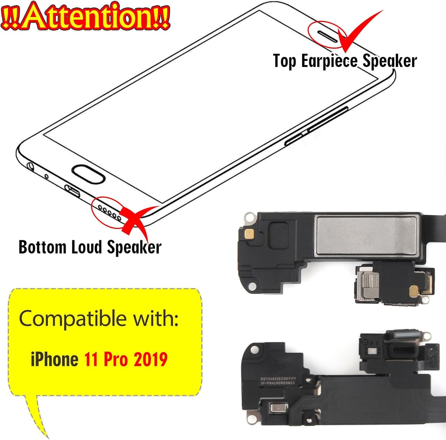 Earpiece Speaker for iPhone 11 Pro, Ear Speaker Replacement for iPhone 11 Pro Speaker Assembly with Light Proximity