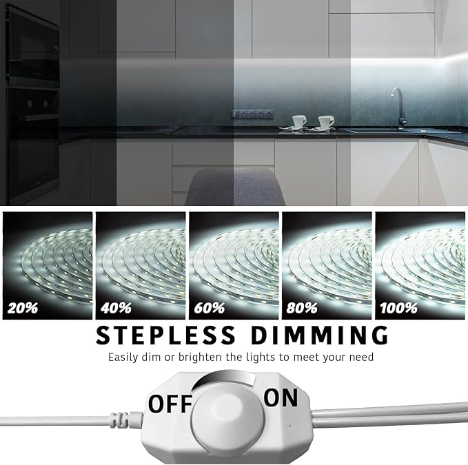 dalattin White LED Strip Lights 50ft Dimmable Bright 24V Led Light Strip 6500K Daylight White 900 LEDs Lights for Bedroom, Mirror, Kitchen, Strong Adhesive（2 Rolls of 25ft）