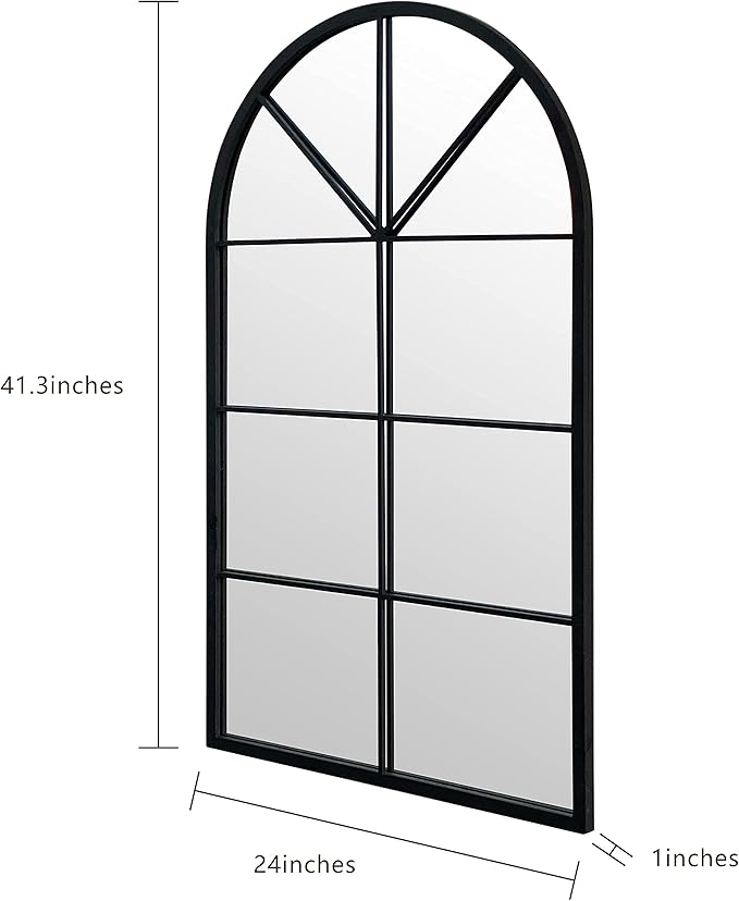 ironsmithn Arched Window Mirror, 41.3"x24" Grid Arch Mirror, Black Metal Windowpane Mirrors for Living Room Fireplace Entryway Bedroom Hallway Home Decor