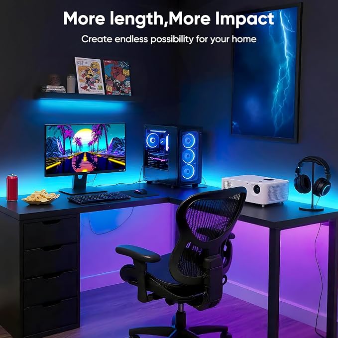 Led Lights for Bedroom, IC+RGB 200FT (2 Rolls of 100ft) Strip Lights, 24Key Remote with App Control, Music Sync Color Changing for Room Decor Party