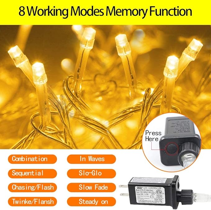 FUNIAO Christmas Lights, 320 LED String Lights with 12" Plastic Star Tree Topper, 8 Modes Outdoor Waterproof Christmas New Year Parties, Yard, Garden, Home Decor (Warmwhite)
