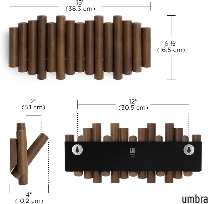 Umbra Picket Rail Hook Coat Rack, Aged Walnut