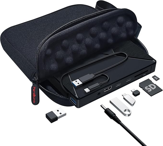 PeroBuno External CD DVD Drive, USB 3.0 Optical Disc Drive, 4 USB Ports and 2 TF/SD Card Slots, CD DVD Burner Writer Reader Player for Laptop MacBook PC Windows 11/10/8/7 Linux OS with Carrying Case