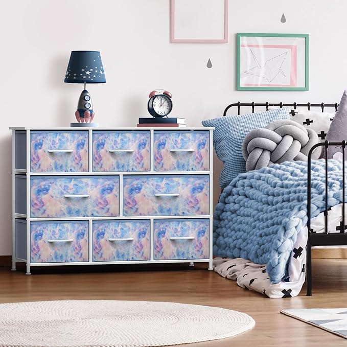 Sorbus Kids Dresser with 8 Drawers - Chest Organizer Unit with Steel Frame Wood Top & Handle, Fabric Bins for Clothes - Wide Furniture for Bedroom Hallway Kids Room Nursery & Closet