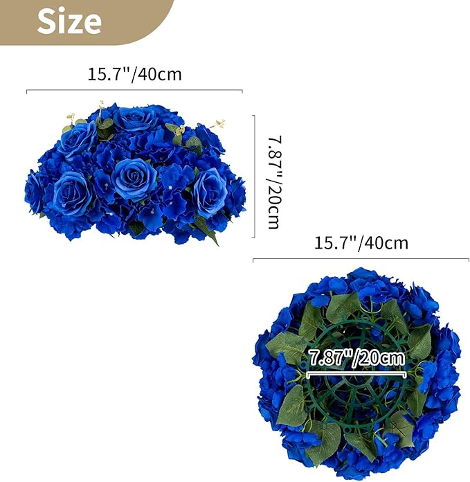 NUPTIO Artificial Flower Centrepieces for Tables - 10 Pcs Large Fake Flowers Roses Balls 15.7 inch Diam- Royal Blue Silk Faux Rose Arrangement Bouquet for Wedding Party Centerpiece Table Decorations