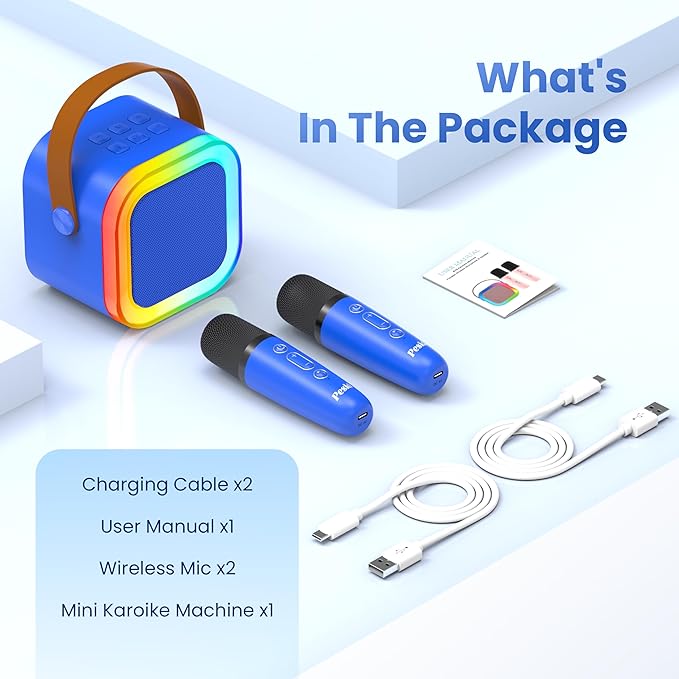 Mini Karaoke Machine for Kids Adults, Portable Karaoke Microphone Singing Speaker Bluetooth Karaoke Player with 2 Wireless Mic, Birthday Gifts for Girls Boys 4-12 Year Old, Family Home Party(DeepBlue)