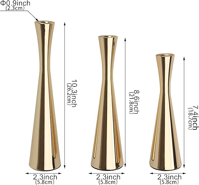 Vixdonos Light Gold Taper Candle Holders Metal Candlestick Holders Set of 3 Table Mantel Decorative Candle Stand for Dinning,Party，Wedding,Home Decor(Light Gold)