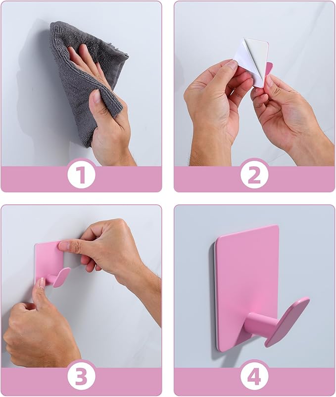 DELITON Cute Kids Wall Hooks & Towel Hooks - Sticky Hooks Light Pink for Hanging Towels, Robe, Coat, Bathroom Decor Organizer