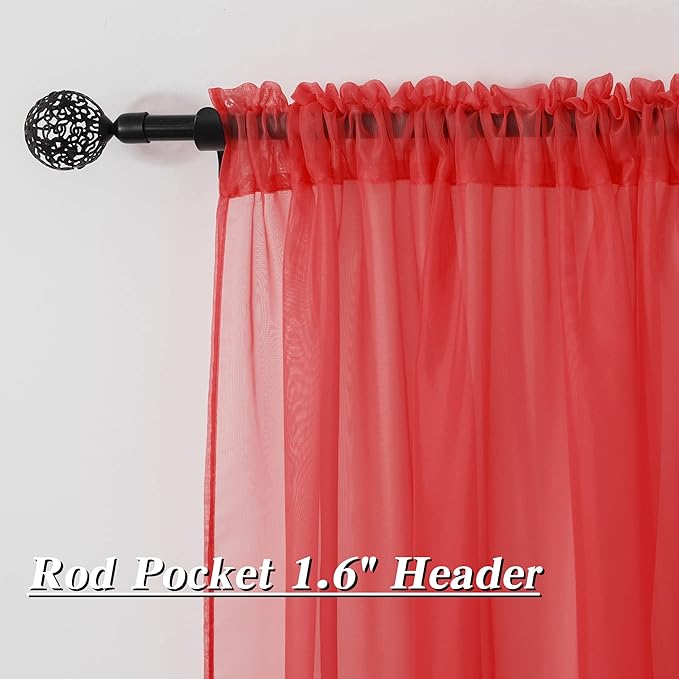 HUTO Christmas 2 Panels Red Sheer Window Curtains 52 by 72 Inches Long Rod Pocket Voile Curtains Sheer Panels Drapes for Bedroom Living Room