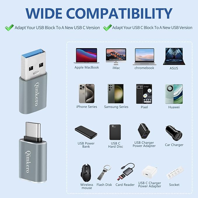 USB C OTG Adapter Set - [2X Type C Female to USB A Male + 2X USB C Male to A Female] - Compatible with iPhone 15/14/13/12 Pro Max, AirPods Pro 2, Apple Watch, iPad Pro, Samsung S23/S22, PS5