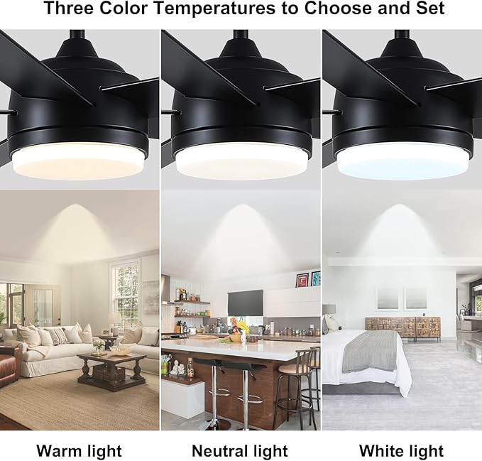 YUHAO 60 Inch Black Ceiling Fan with Light and Remote Control.Noiseless,Dimmable,3CCT,6 Speeds Reversible, DC Ceiling Fans for Indoor or Covered Outdoor