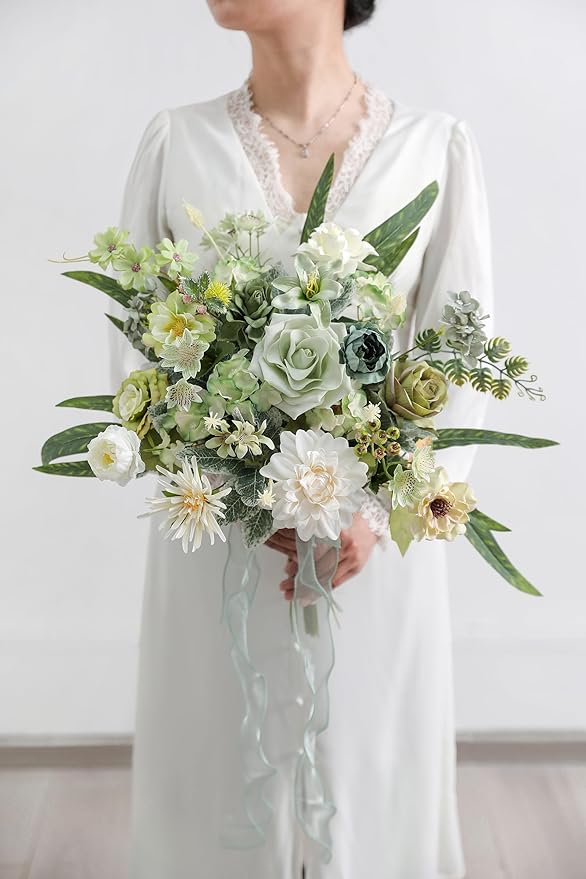 Forest Green Artificial Flowers Combo Box Set Silk Flowers Fake Rose for DIY Floral Arrangements Wedding Bouquets Centerpieces Baby Shower Party Home Decorations