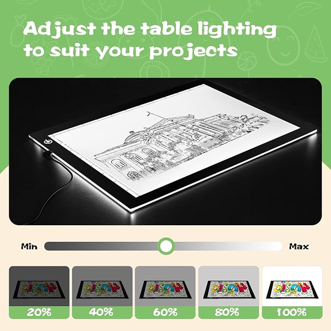 KIVOTAC 9x12 Inch LED Light Pad, Ultra-Thin USB Powered Bright Light up Box Adjustable Light Table for Drawing, Weeding Vinyl, Diamond Art, Sketching, Tracing and Animation