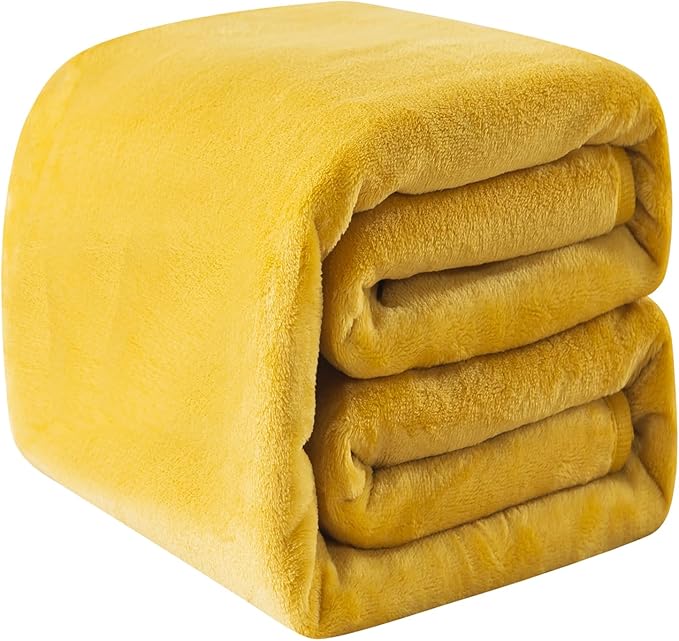 Fleece Blankets for All Season - Premium Lightweight Anti-Static Throw for King Size Bed Extra Soft Brush Fabric Warm Sofa Thermal Blanket 90" x 108"(Yellow)