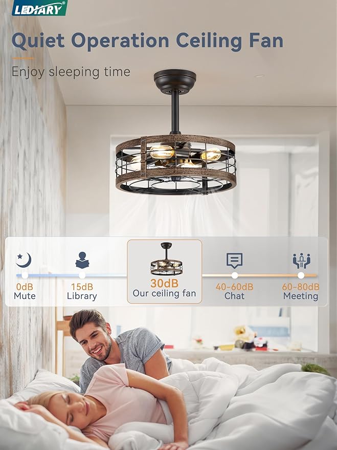LEDIARY 16.5 Inch Caged Ceiling Fan with Light, Fandelier Farmhouse Ceiling Fan with Remote, Small Bladeless Fan Lights Ceiling Fixtures for Kitchen, Bedroom, Outdoor-Black and Gold