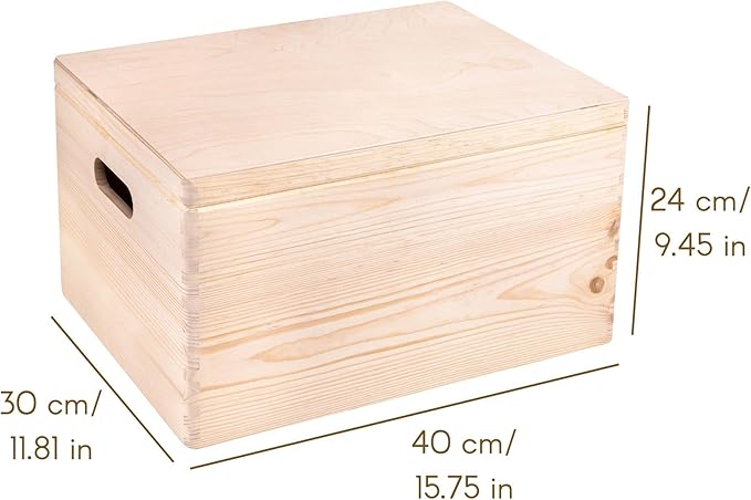 XXL Large Plain Wooden Box Storage with Hinged Lid | 15.8x11.8x9.44 inches (+-0.5) | Handles | Unpainted Gift | Product NOT Intended for 15 Years OR Below