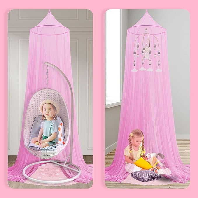 South to East Pink Bed Canopy for Girls, Princess Bed Canopy for Kids Room, Mosquito Net Canopy Girls Beds, Fire Retardant Fabric