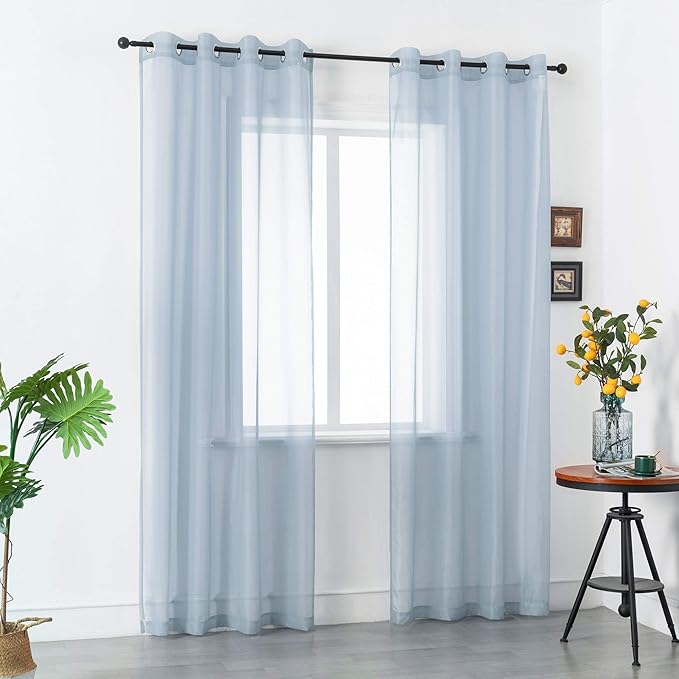 DUALIFE Dusty Blue Curtains 120 Inches Extra Length for Living Room Decor 2 Panels Set Grommet Look Semi Transparent Sheer Curtains for Bedroom 120 Inch Long 10FT Stone Blue