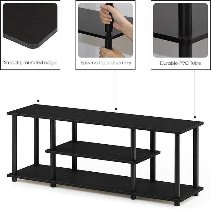 Furinno Turn-N-Tube No Tools 3D 3-Tier Entertainment TV Stand up to 50 inch TV, Round Tubes, Walnut