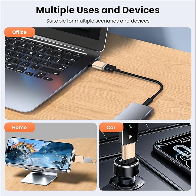 USB-C to USB-A Adapter (2-Pack), USB3.0 Data Transfer and Interface Conversion, Charging, OTG Support with Anti-Loss Cord - Gold