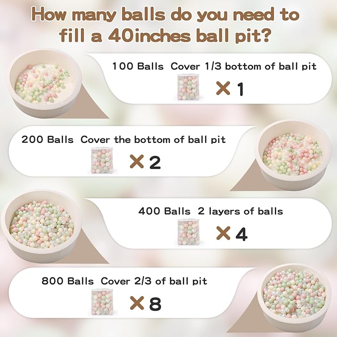 GOGOSO Ball Pit Balls for Toddlers, Brown Plastics Balls for Ball Pool Birhtday Party Girls Kids with Storage Bag, 2.17inches