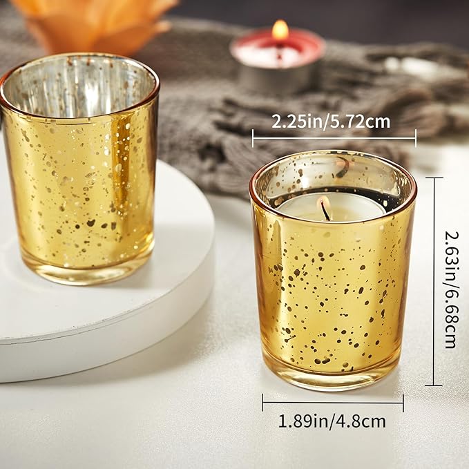 Gold Votive Candle Holders Set of 24 - Speckled Mercury Gold Glass Candle Holder Bulk - Ideal Fall Decor for Boho Wedding Centerpiece Table，Halloween & Thanksgiving Decorations Indoor