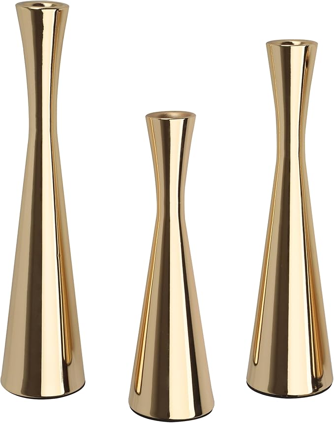 Vixdonos Light Gold Taper Candle Holders Metal Candlestick Holders Set of 3 Table Mantel Decorative Candle Stand for Dinning,Party，Wedding,Home Decor(Light Gold)