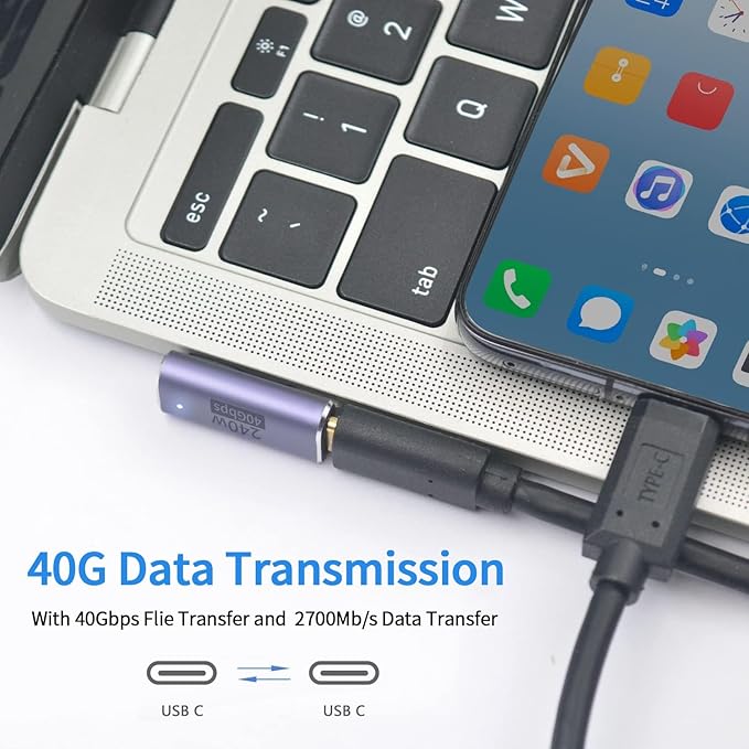 USB C 90 degree, Right Angle Adapter, Female to Female Adapter 240W PD, 40Gbps and 8K video]supports Thunderbolt 4/3 cable for laptops, tablets and phones (2 packs) (240w right angle usb c adapter)