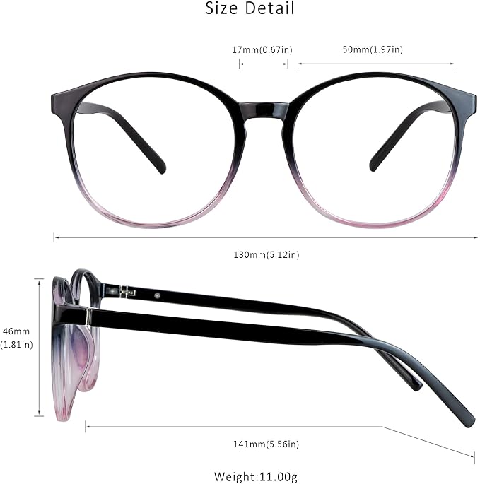 LifeArt Round Blue Light Blocking Glasses, Computer Glasses, Gaming Glasses, TV Glasses for Women Men (Black Purple, 0.25 Magnification)