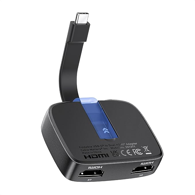 Cable Matters Portable 8K or Dual 4K 60Hz USB C to Dual HDMI Adapter (macOS Supports one Extended Display), Foldable Thunderbolt to 2X HDMI Adapter - Thunderbolt 4 Compatible for XPS, Surface Pro