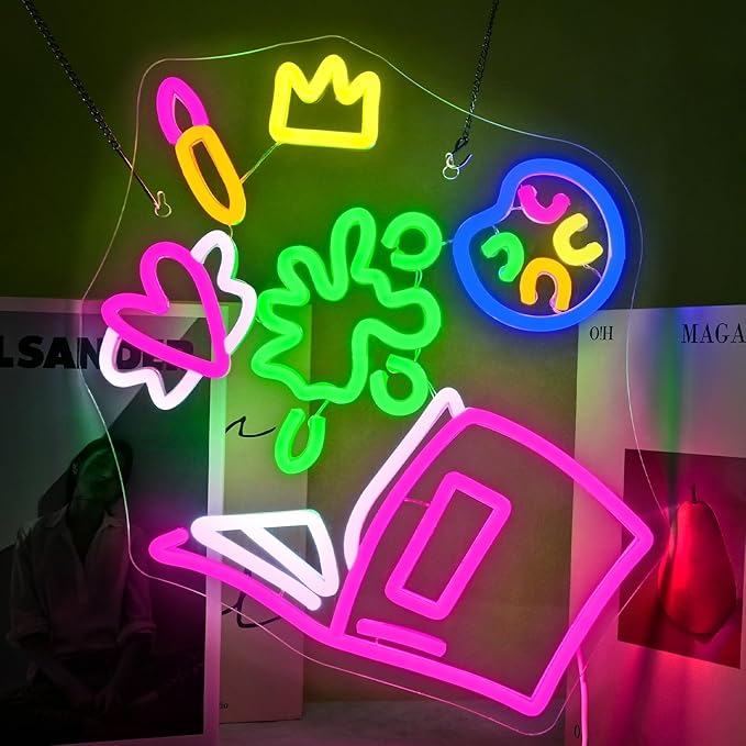 Magical Book Neon Sign, The Wonderful World of Books Design, USB Powered Dimmable, 5V/2A, for Kids, Gift, Office, Bedroom, Reading Room, Kids Room, Classroom, Book Lover