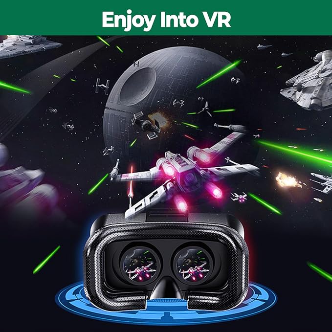 VR Headset for Phone with Controller, Anti-Blue Lens PD & Fl Adjustable Virtual Reality Goggles Set for Kids and Adults, Compatible with iPhone 16/15/14/13/12 Samsung Android 4.5-6.7"