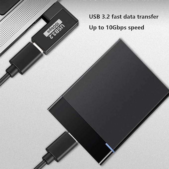 USB-A to USB-C Adapter (2-Pack), USB 3.2 for Charging, Data Transfer & OTG Aluminum 90 Degree Right Angle Conversion - Black