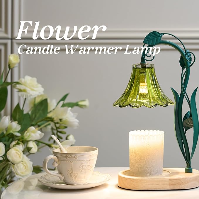 IN HAPPY Flower Candle Warmer Lamp with Timer, Birthday Gifts for Women Mom,Housewarming Gifts New Home Decor,Wax Melt Warmer for Jar Candles with 2 Bulbs