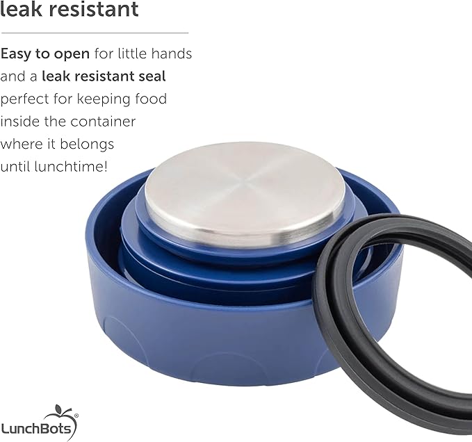 LunchBots Thermal 8 oz Triple Insulated Thermos - Hot 6 Hours or Cold 12 Hours - Leak Proof Thermos Soup Jar - All Stainless Interior - Navy Lid - Orange Dots