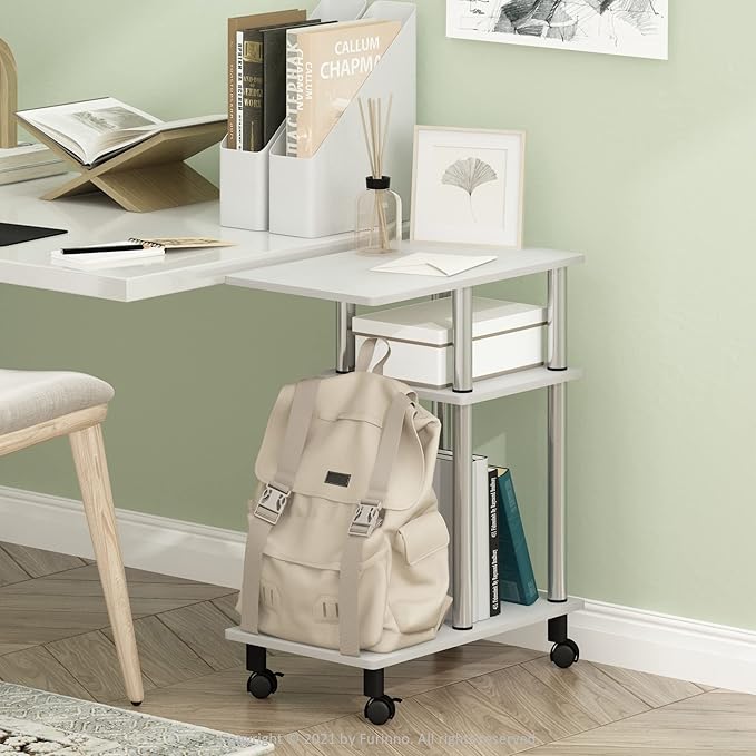 Furinno Turn-N-Tube U-Shaped Side Table with Casters, White Oak/Stainless Steel