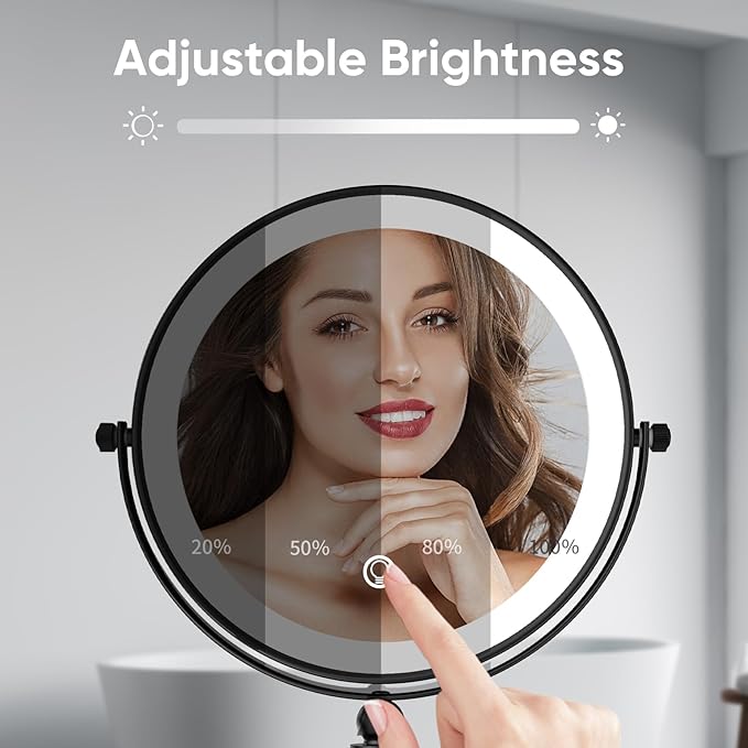 Nicesail 8” Desk Mirror with Light Dimmable 3 Colors Lighting, Magnifying Mirror with Lights and 1X/7X Magnification Makeup Vanity Mirror with Lights, Makeup Mirror for Home Hotel Desktop, Black 7X