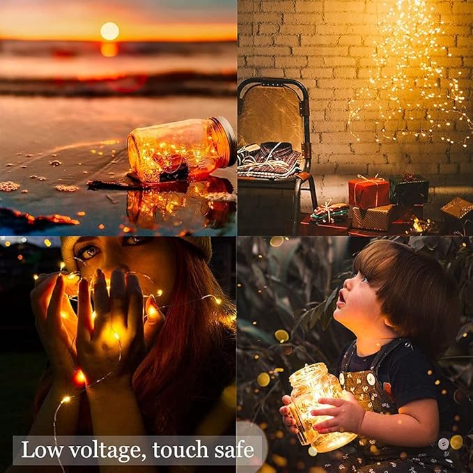 Sanniu Fairy Lights Battery Operated, 8 Packs Mini Battery Powered Copper Wire Starry String Lights for Christmas,Bedroom, Parties,Wedding,Indoor,Home Decoration (5m/16ft Warm White)
