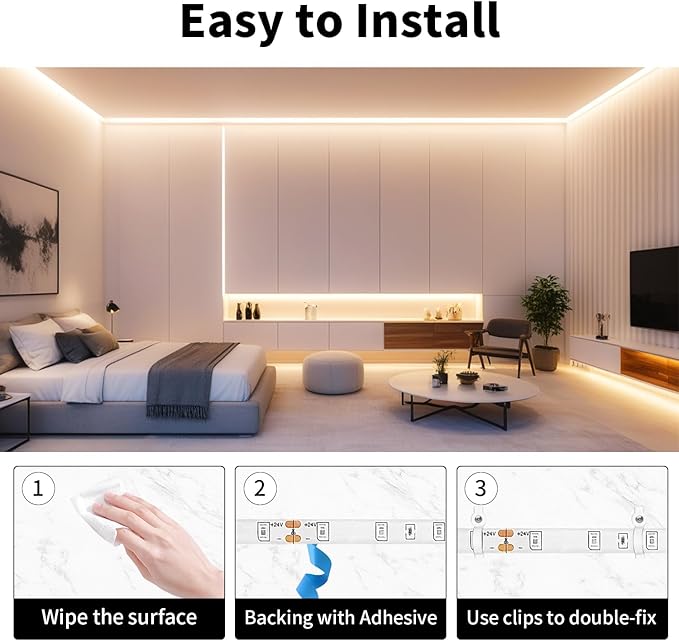 iNextStation 32.8ft/10M Warm White LED Strip Light, 24V 2835 SMD 600 LEDs Flexible Cuttable Waterproof LED Tape Light for Bedroom Kitchen Cabinet Wardrobe TV (Power Adapter not Included)